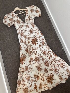 Abercrombie & Fitch Cream Maxi Dress with Brown Floral Motif